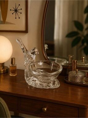 VTG Art Glass Bird Bath Trinket Dish Bowl Ashtray